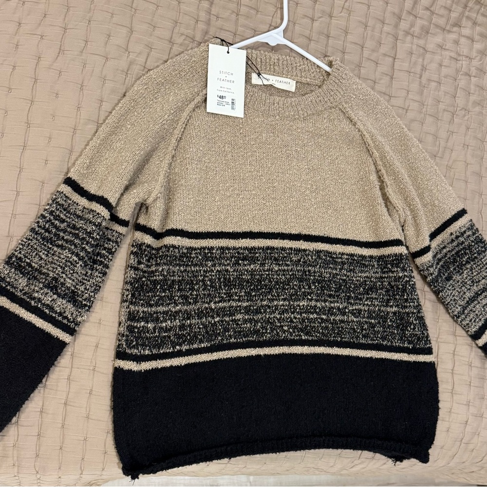 Chic Beige and Black Striped Sweater